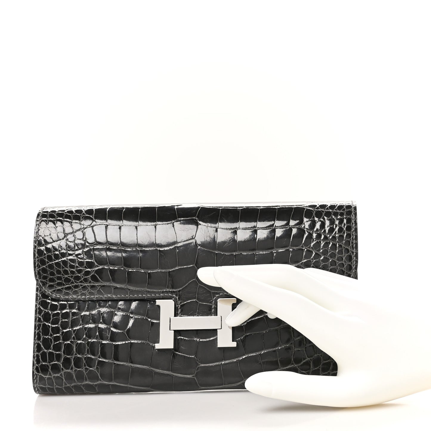 Shiny Alligator Constance Long Wallet Graphite
