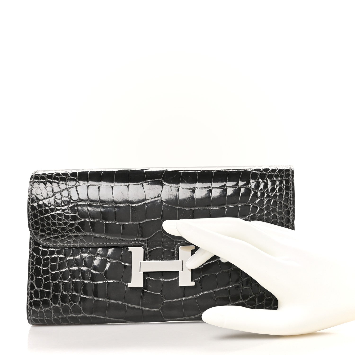 Hermes Shiny Alligator Constance Long Wallet Graphite 2 of 11