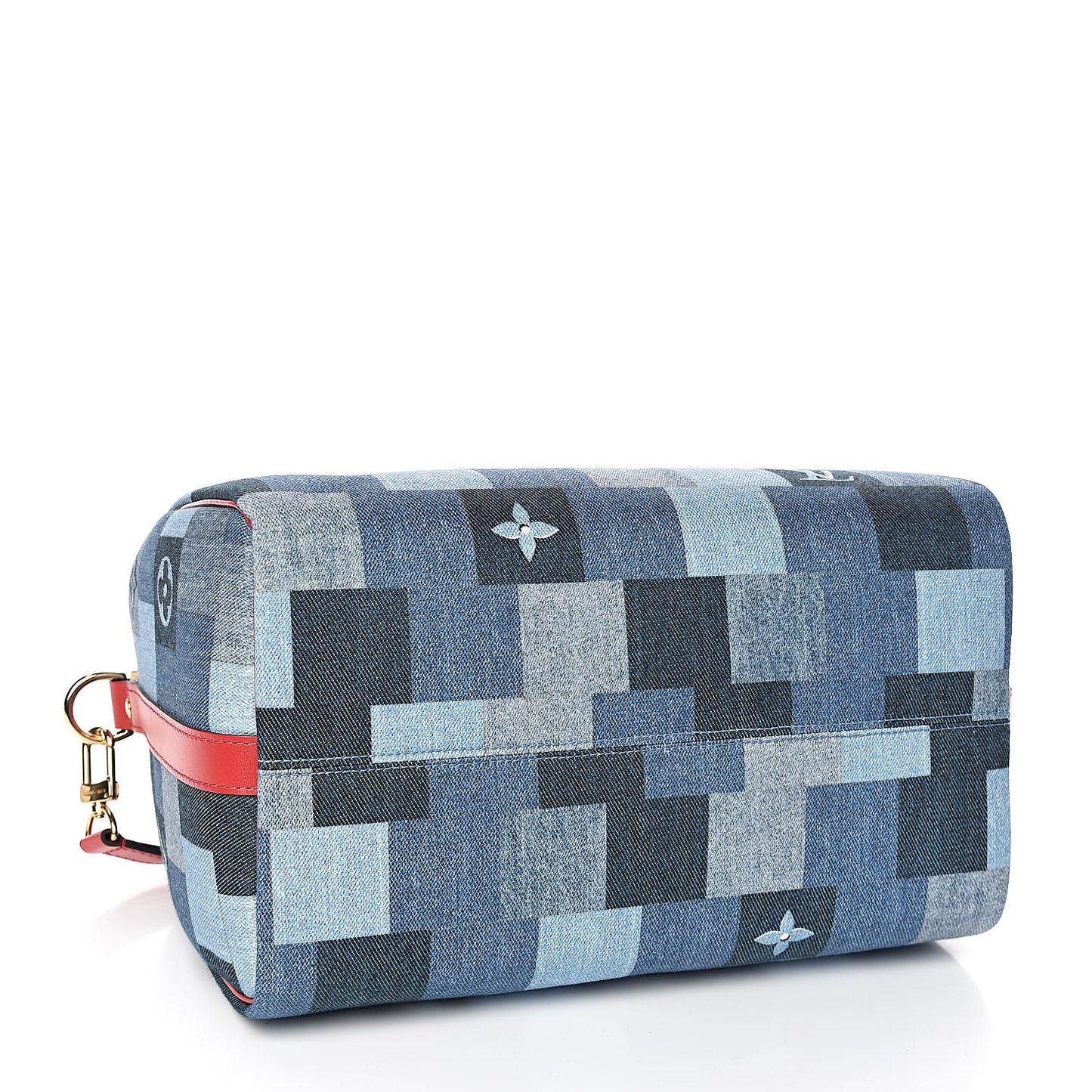 Denim Damier Monogram Patchwork Speedy Bandouliere 30 Blue Rouge