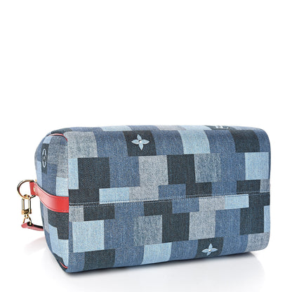 Louis Vuitton Denim Damier Monogram Patchwork Speedy Bandouliere 30 Blue Rouge 4 of 9