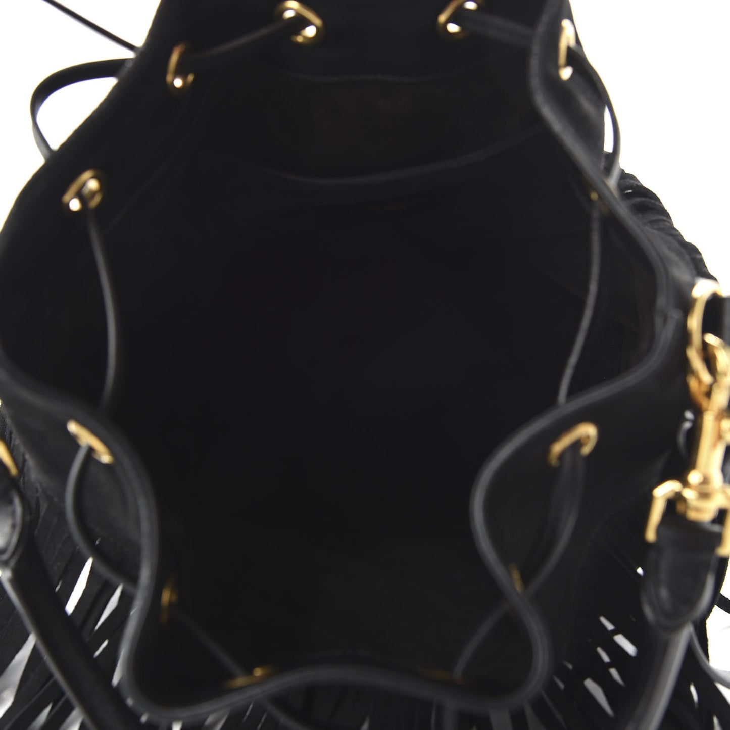 Suede Calfskin Small Emmanuelle Fringe Bucket Bag Black