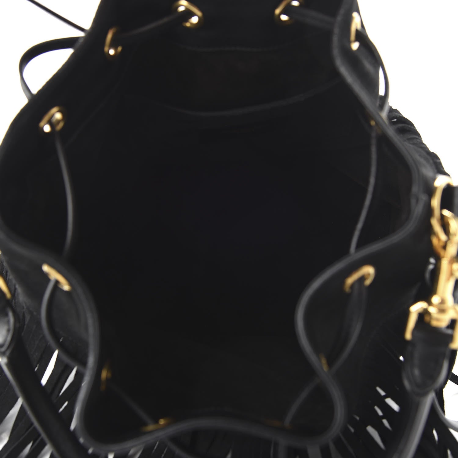 Saint Laurent Suede Calfskin Small Emmanuelle Fringe Bucket Bag Black 6 of 10