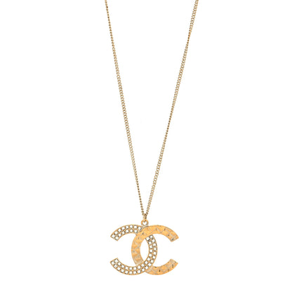 Chanel Baguette Crystal Quilted CC Pendant Necklace Gold 1 of 5