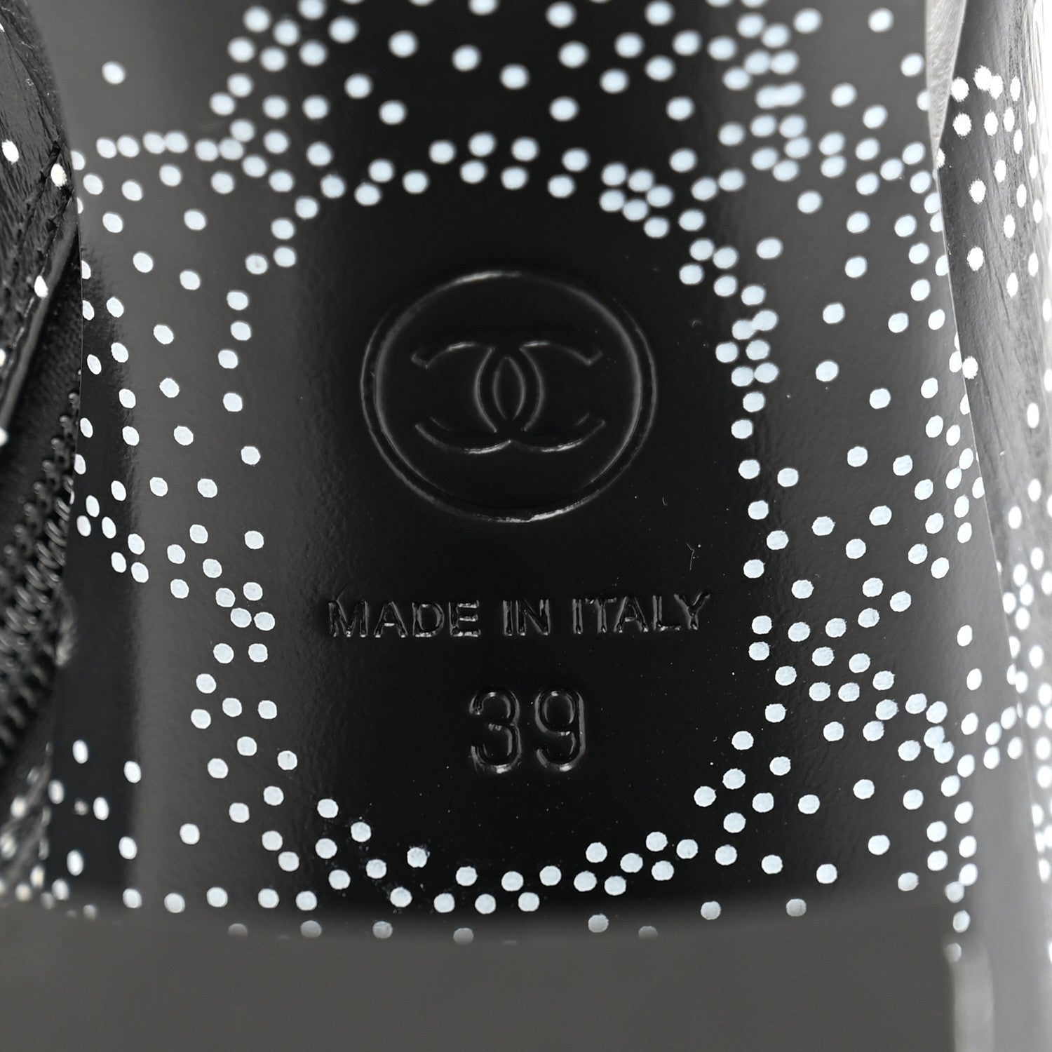 Chanel Calfskin Camellia Printed Ankle Boots 39 Black White 8 of 9