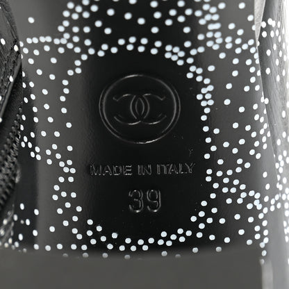 Chanel Calfskin Camellia Printed Ankle Boots 39 Black White 8 of 9