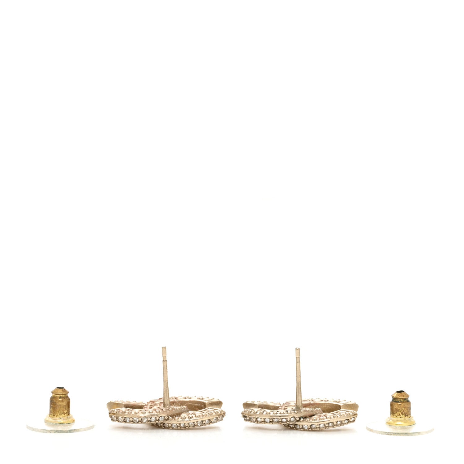 Chanel Crystal Timeless CC Earrings Light Gold 3 of 4