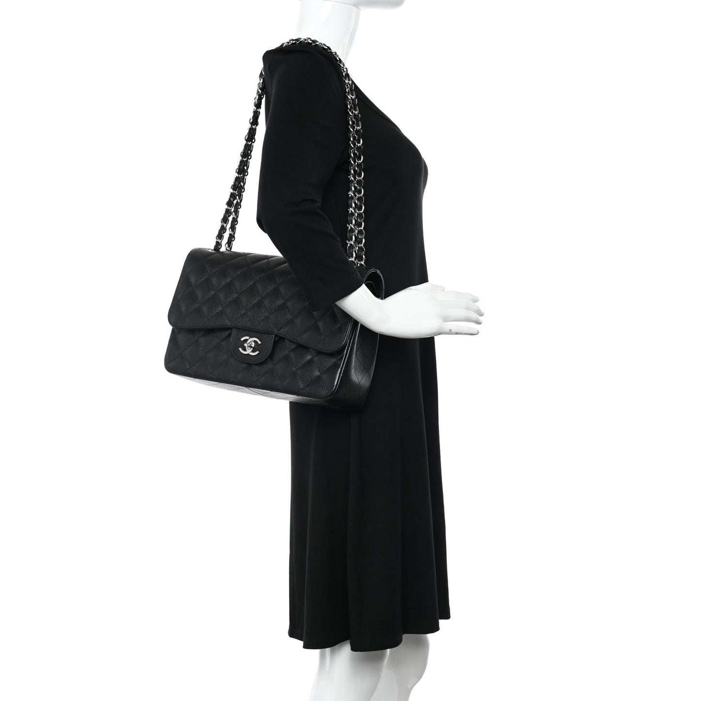 Caviar Quilted Jumbo Double Flap Black