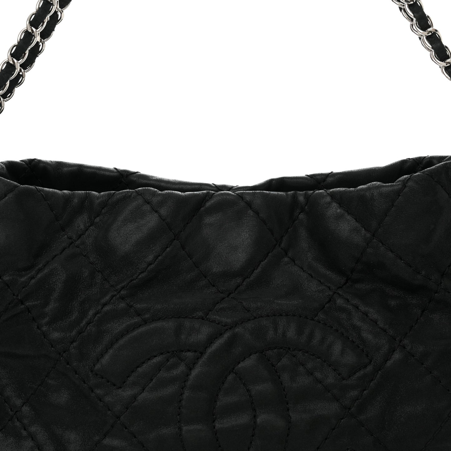 Iridescent Calfskin Quilted Small Sea Hit Tote Black