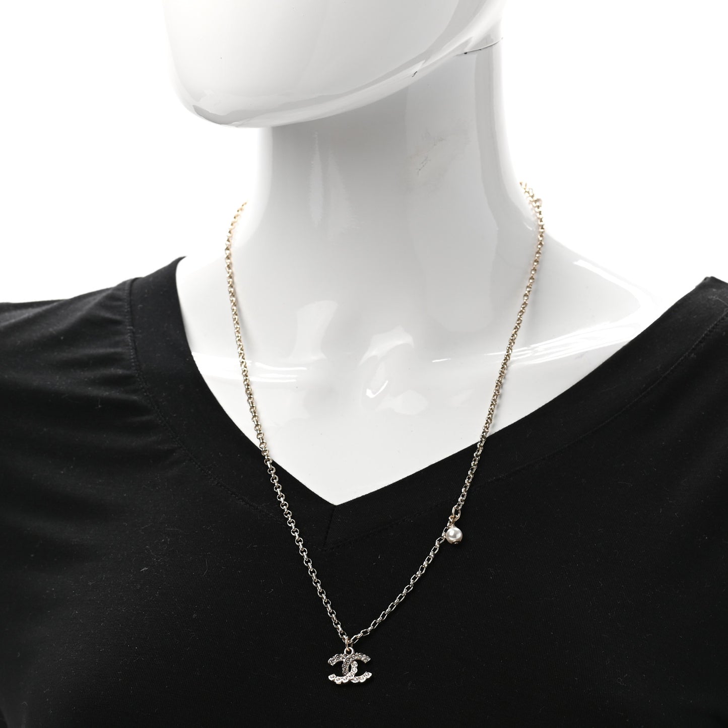 Pearl Crystal CC Pendant Necklace Silver