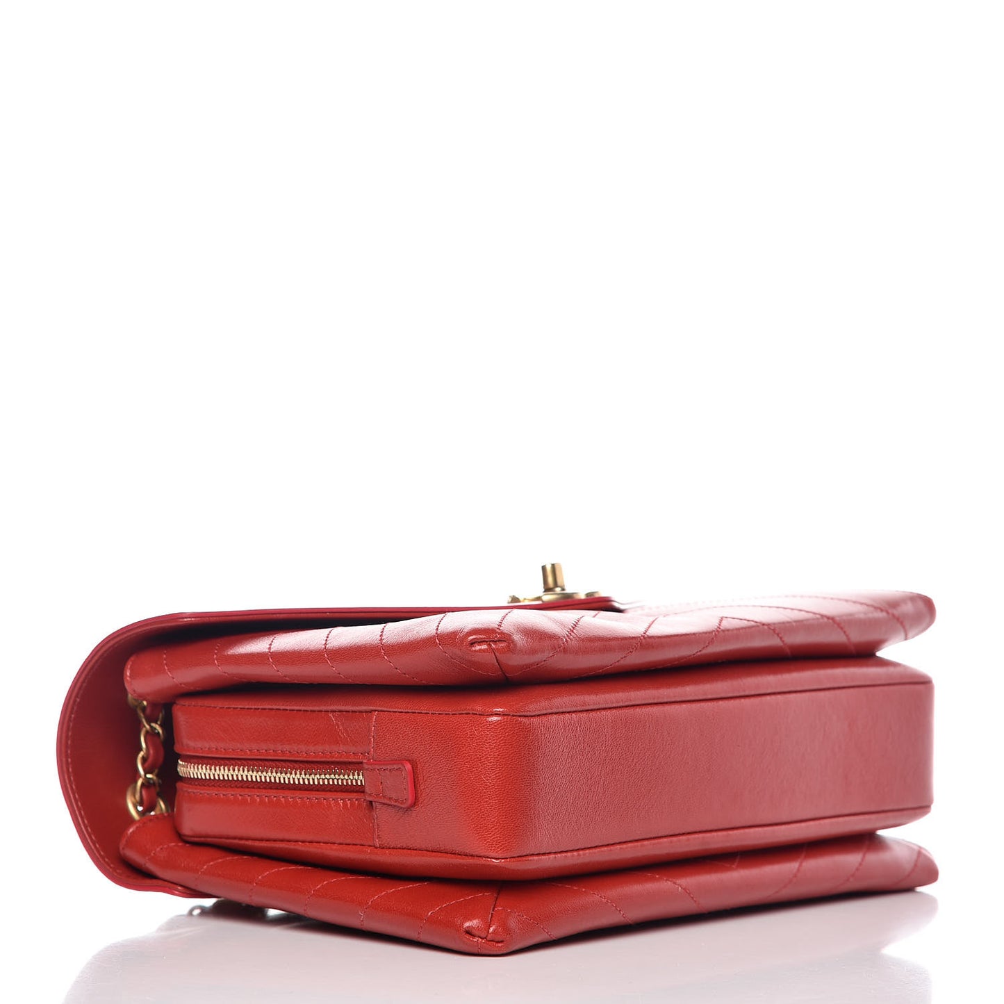 Lambskin Chevron Stitched Medium Envelope Flap Red