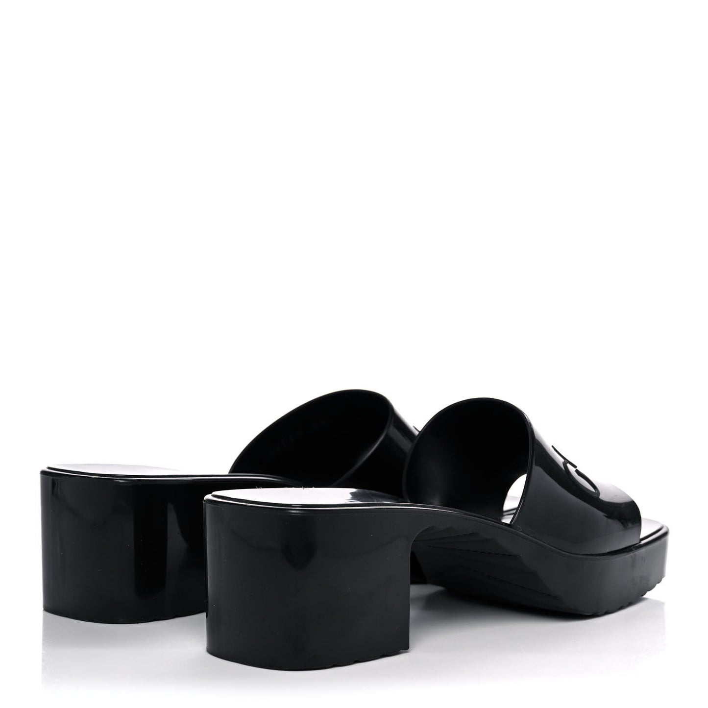 Rubber Gucci Logo Womens Platform 20/60mm Slide Sandals 36 Black
