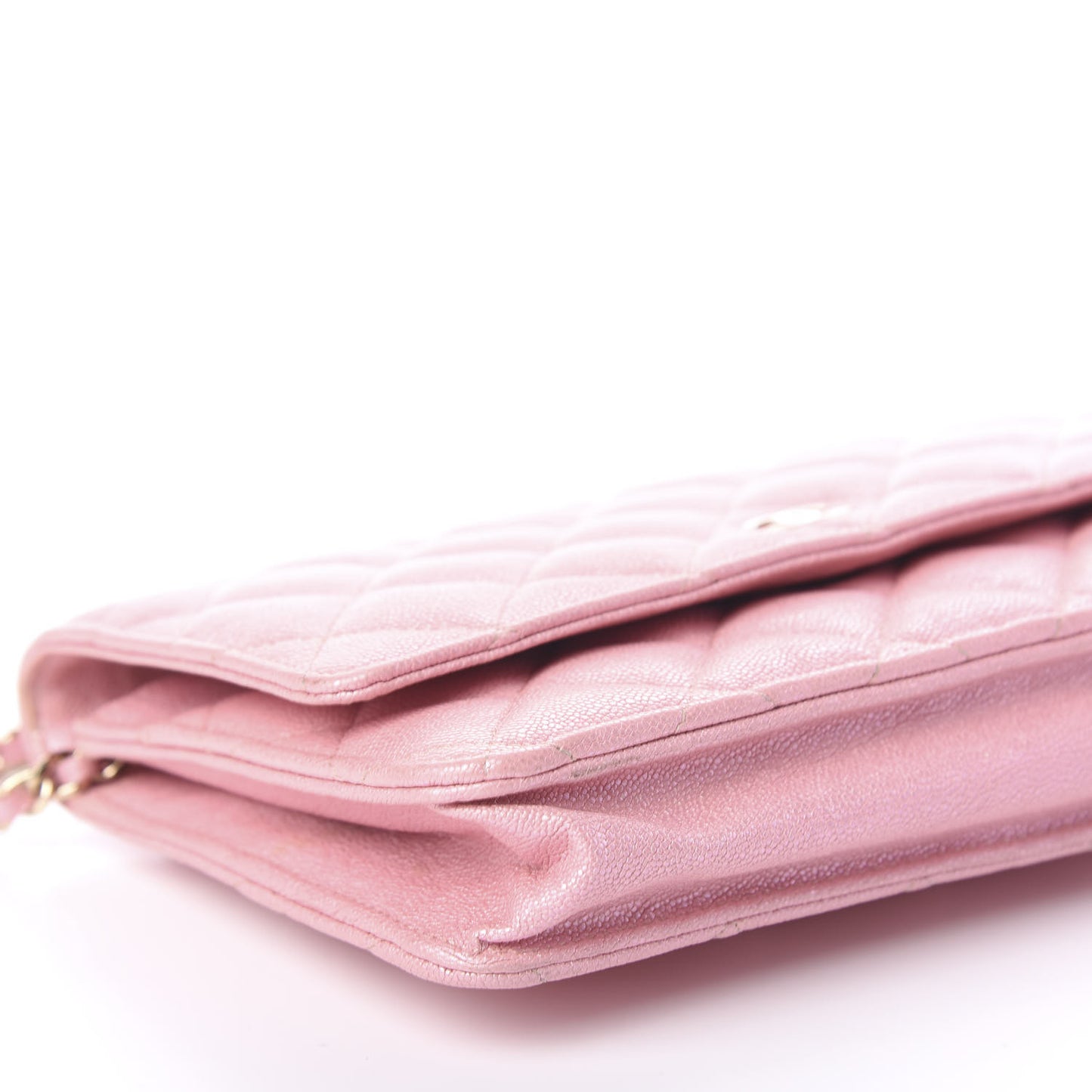 Iridescent Caviar Quilted Wallet on Chain WOC Rose Pink