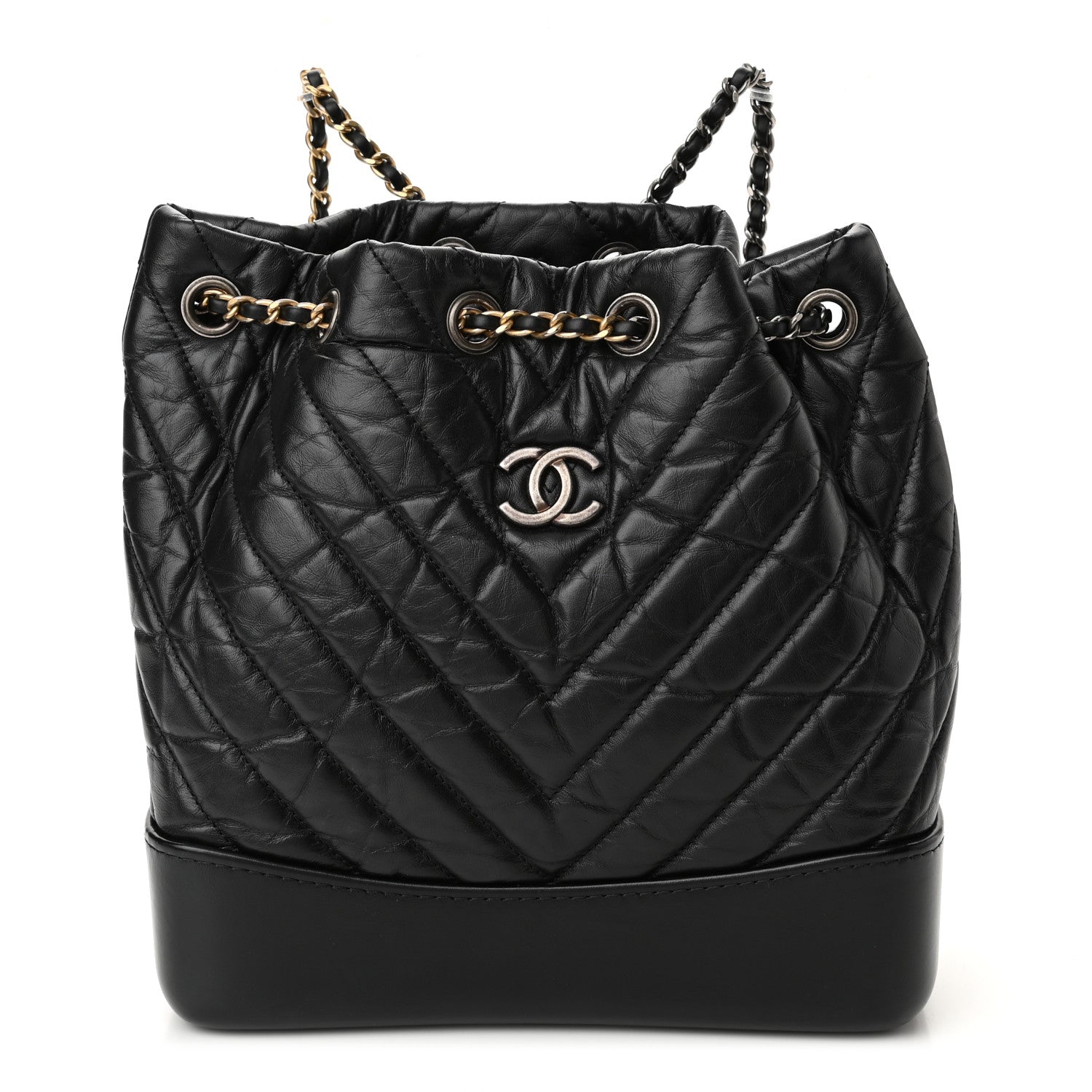 Chanel Aged Calfskin Chevron Quilted Small Gabrielle Backpack Black 1 of 12