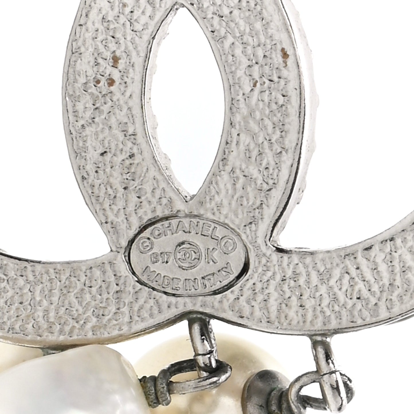 Crystal Pearl CC Drop Earrings Silver Pearly White