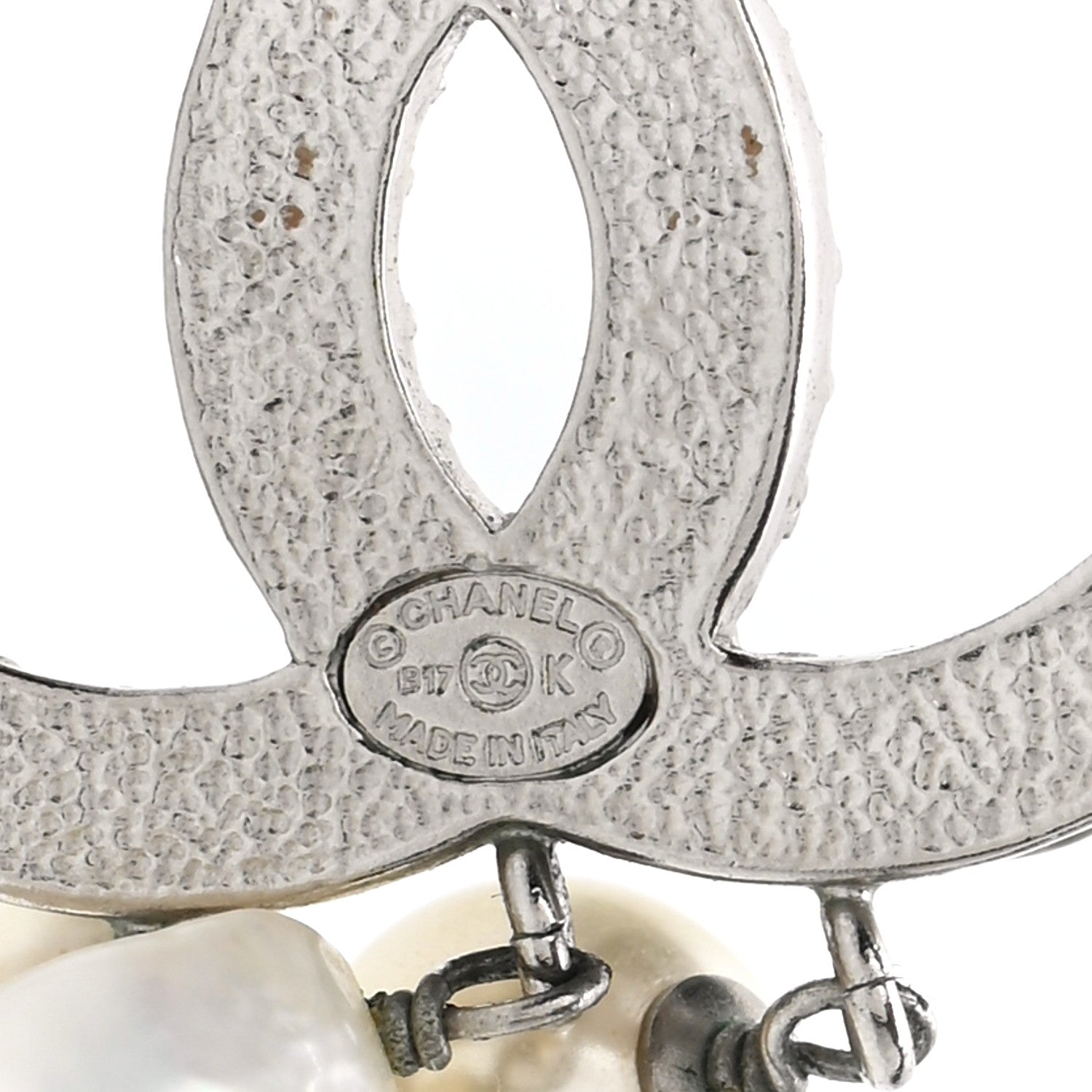 Chanel Crystal Pearl CC Drop Earrings Silver Pearly White 4 of 4