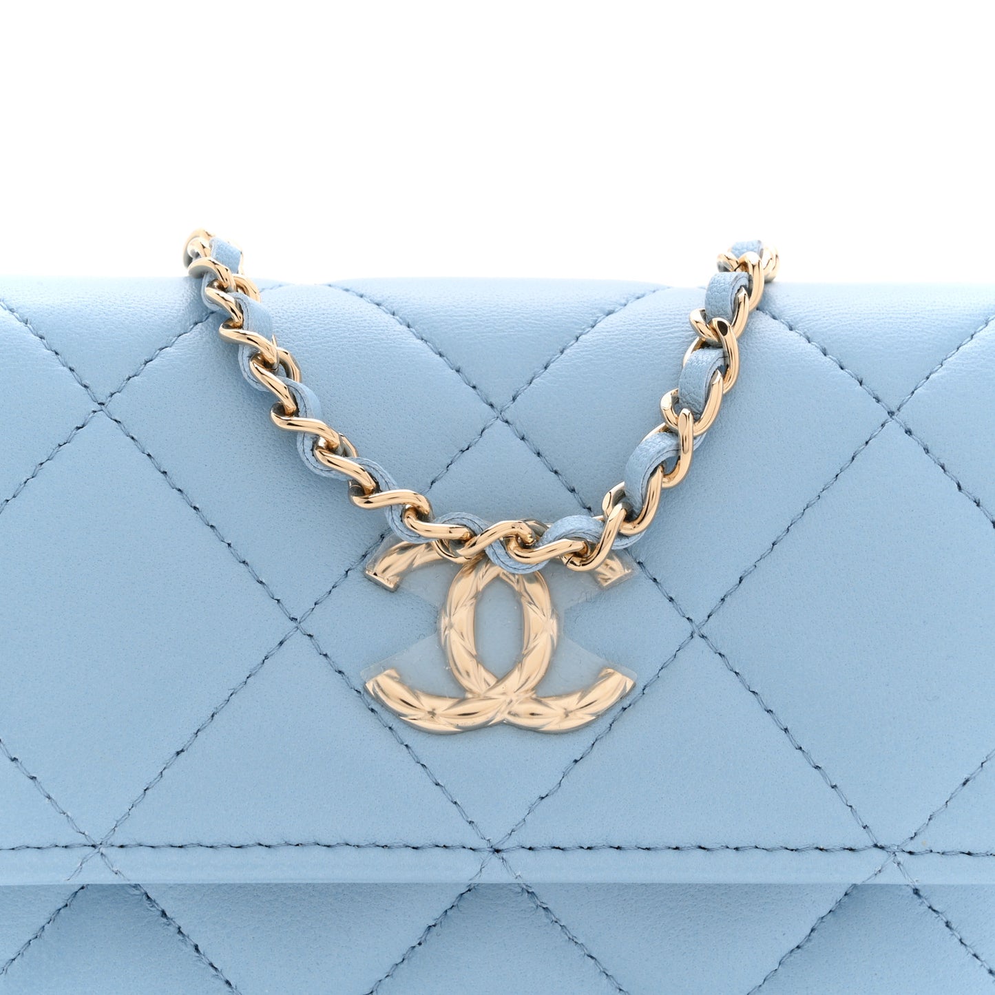 Lambskin Quilted Chain Around Coin Purse With Chain Light Blue