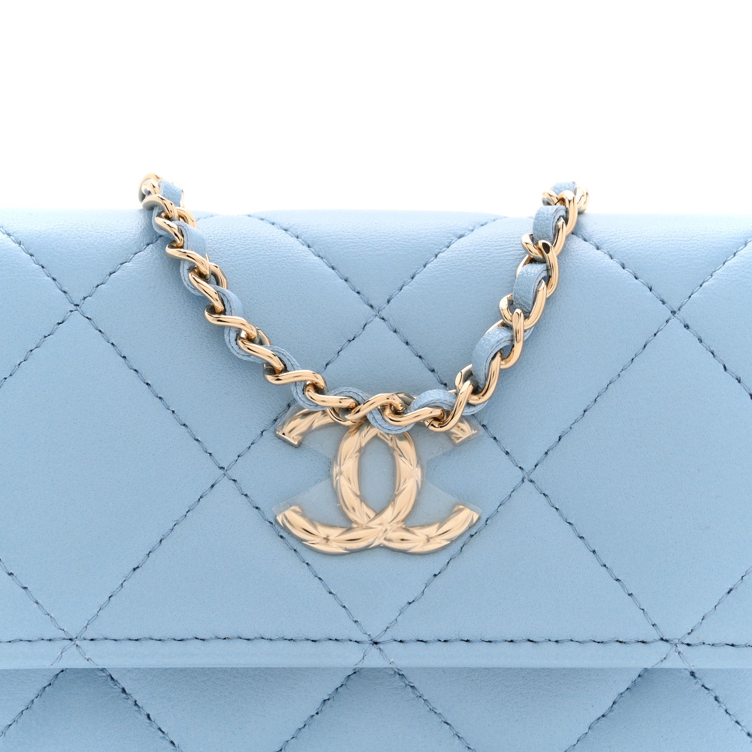 Chanel Lambskin Quilted Chain Around Coin Purse With Chain Light Blue 8 of 11