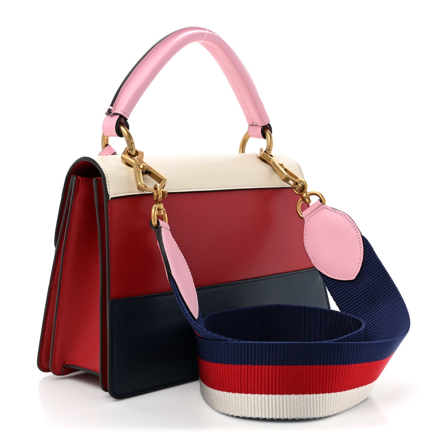 Calfskin Sylvie Web Small Queen Margaret Top Handle Bag Blue Agata Hibiscus Red Mystic White Sugar Pink