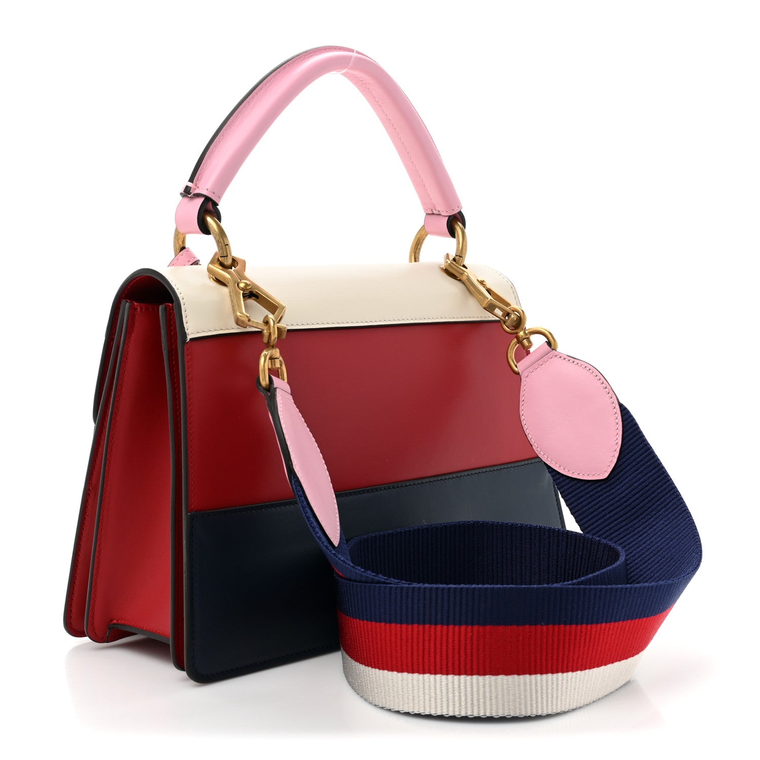 Gucci Calfskin Sylvie Web Small Queen Margaret Top Handle Bag Blue Agata Hibiscus Red Mystic White Sugar Pink 3 of 13