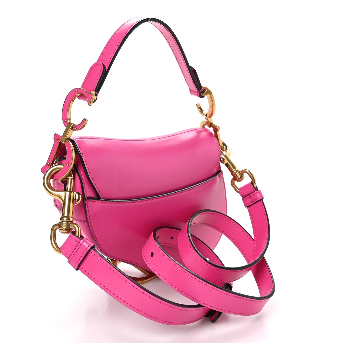 Supple Calfskin Mini Saddle Bag With Strap Passion Pink