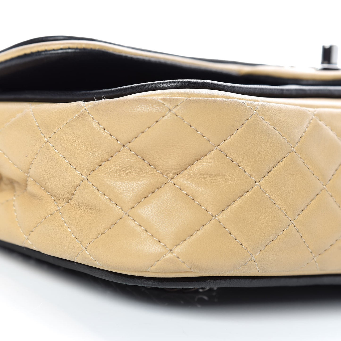 Lambskin Quilted Medium Twist Two Tone Flap Bag Black Beige