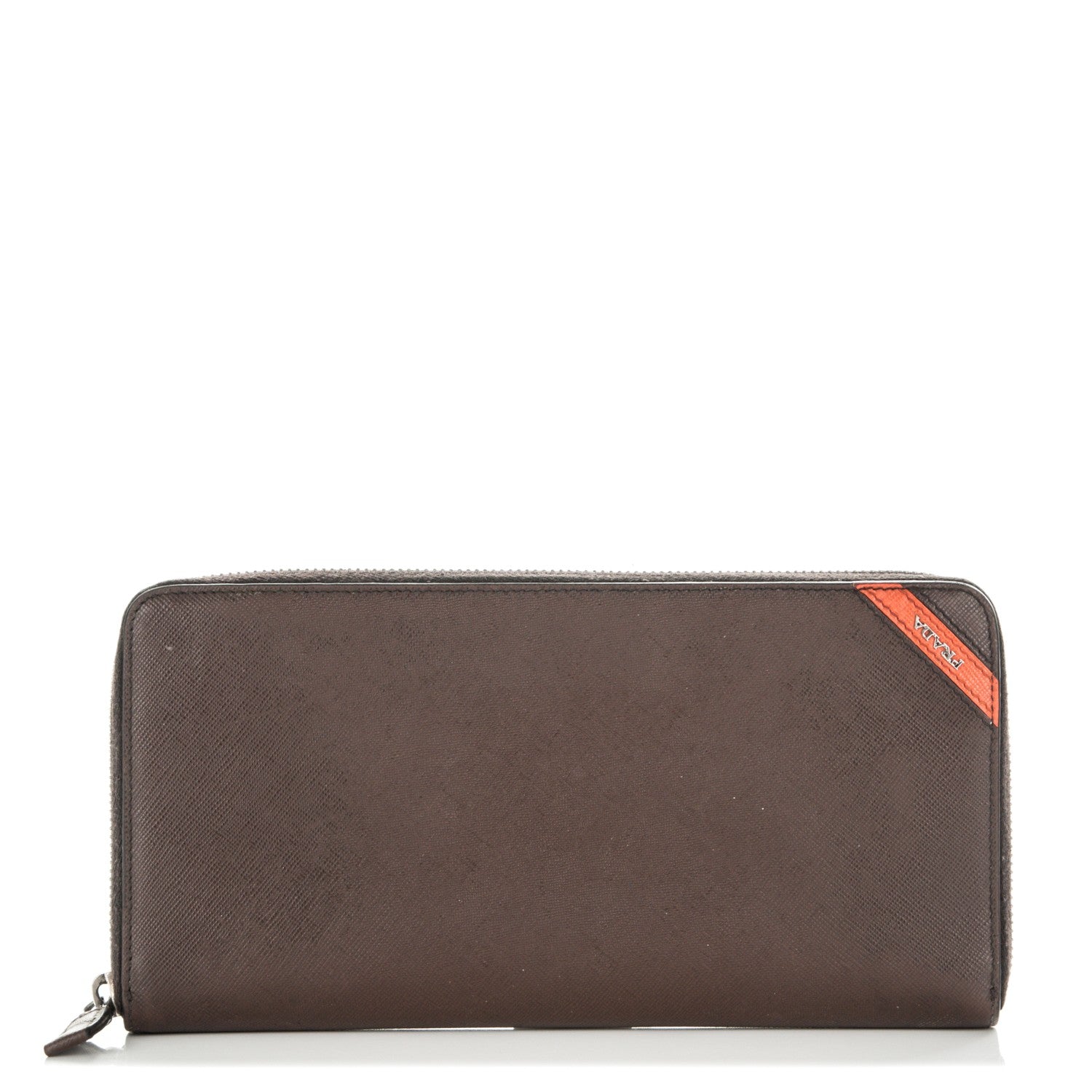 Prada Saffiano Large Zip Around Travel Wallet Brown 1 of 5