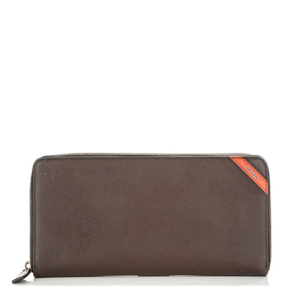 Prada Saffiano Large Zip Around Travel Wallet Brown 1 of 5
