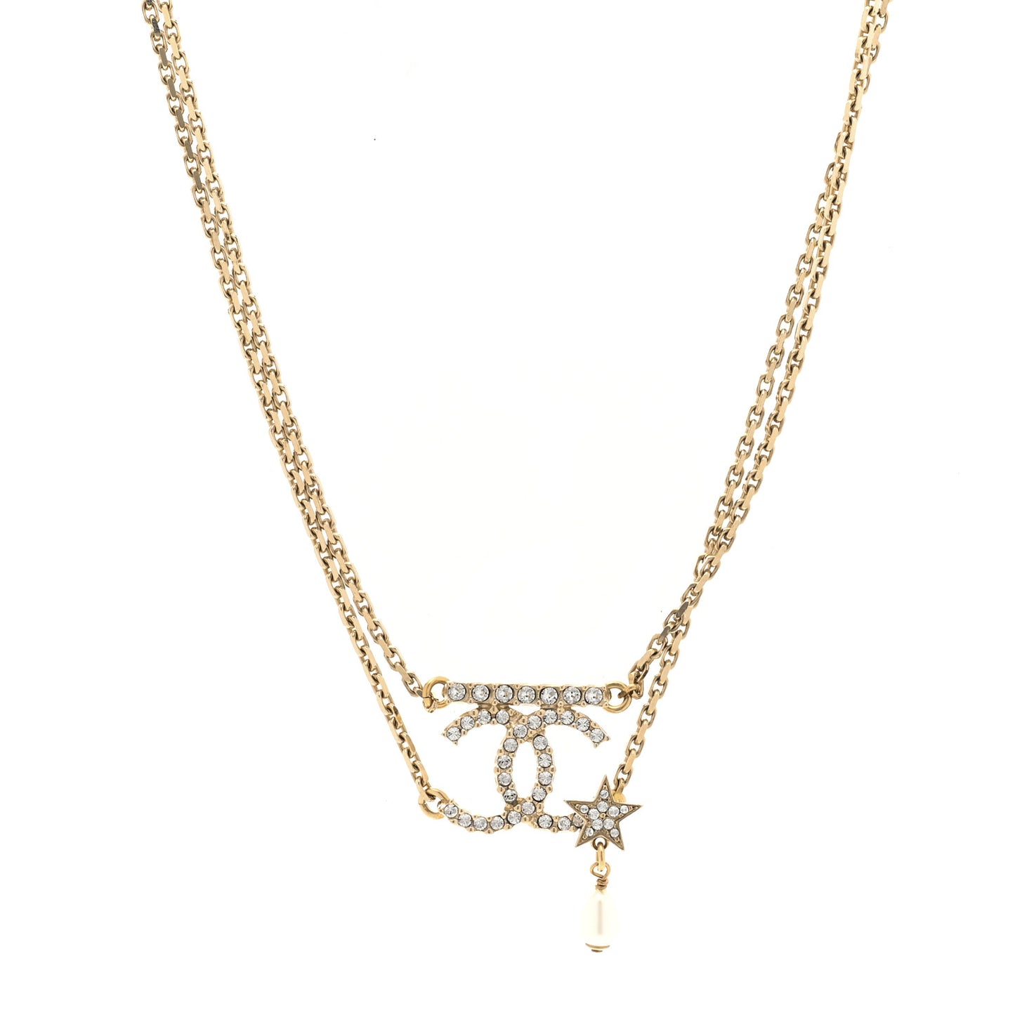 Pearl Crystal CC Star Choker Necklace Gold