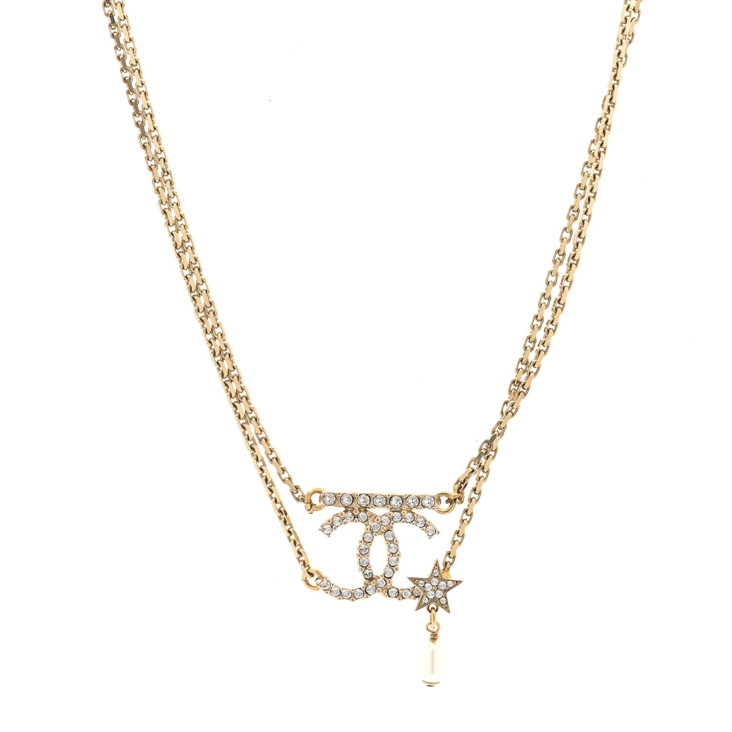 Chanel Pearl Crystal CC Star Choker Necklace Gold 1 of 6
