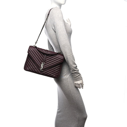 Saint Laurent Sheepskin Matelasse Chevron Large College Monogram Satchel Amaranto 3 of 11