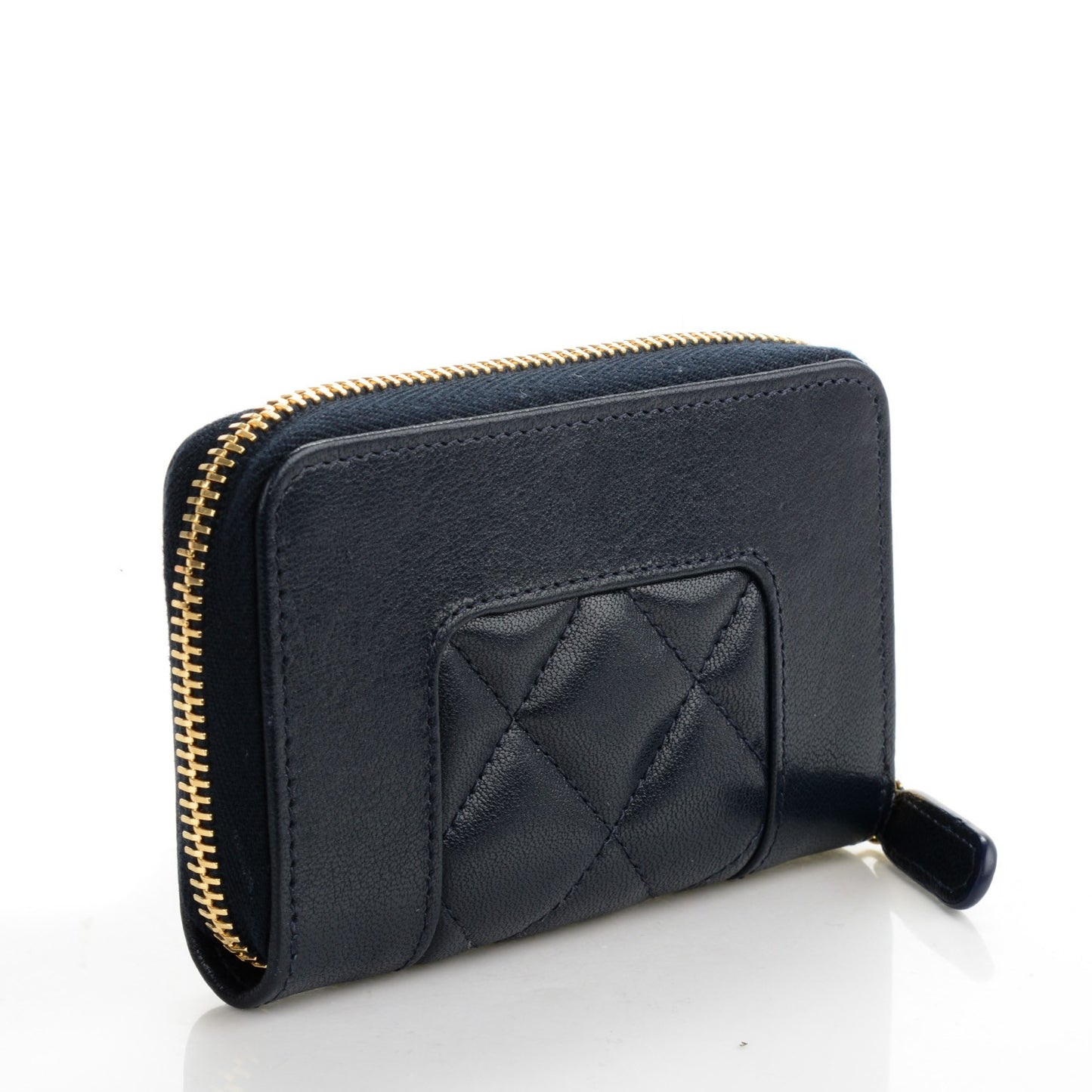 Sheepskin Quilted Mademoiselle Vintage Zip Coin Purse Navy