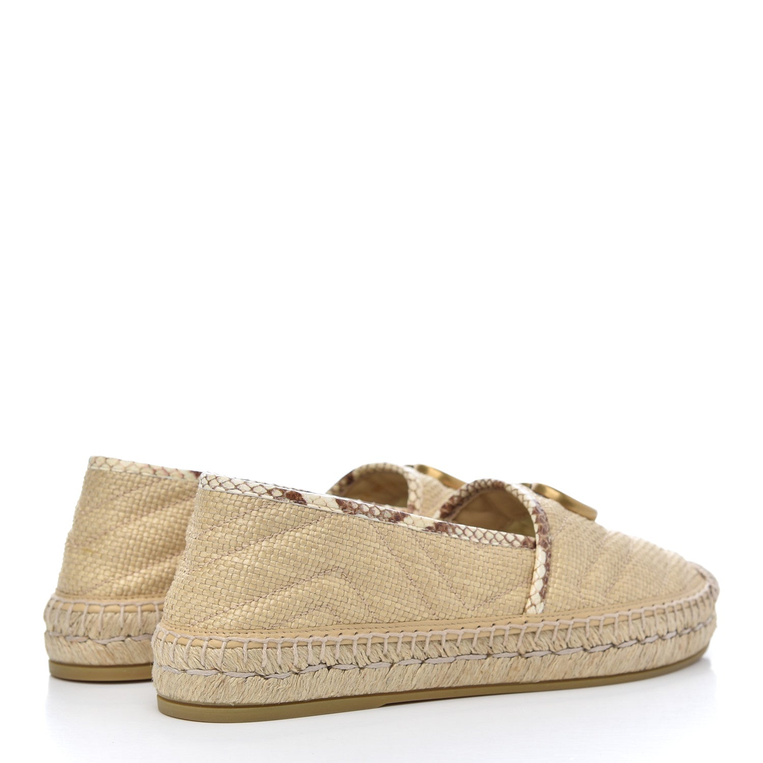 Gucci Straw Elaphe Matelasse GG Marmont Espadrilles 38 Natural Cream Brown 4 of 12