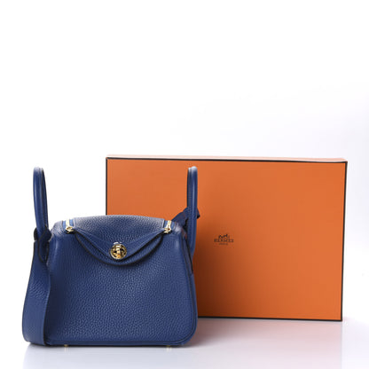 Hermes Taurillon Clemence Mini Lindy 20 Deep Bleu 12 of 12