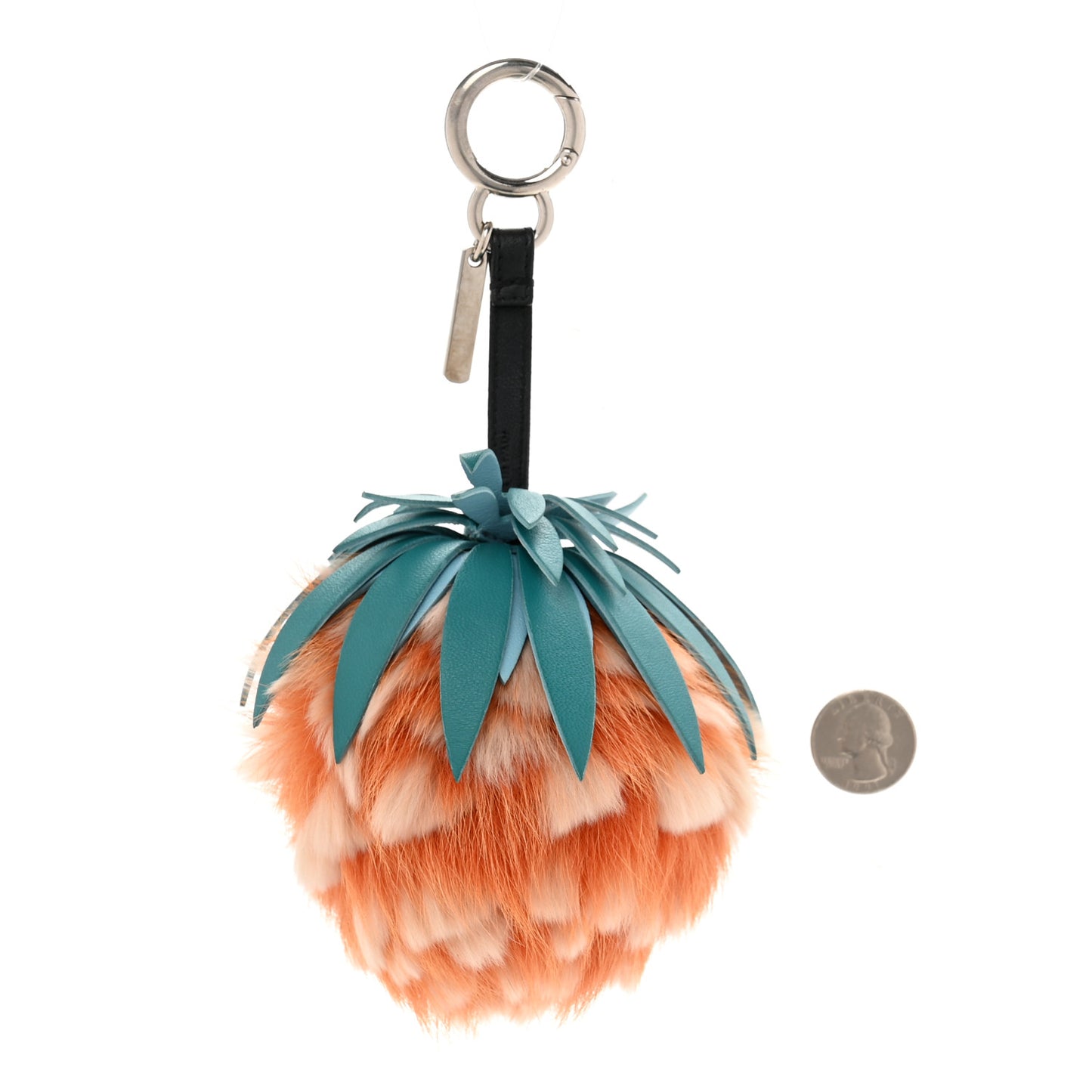 Fox Rabbit Fur Nappa Pineapple Bag Charm Orange Multicolor