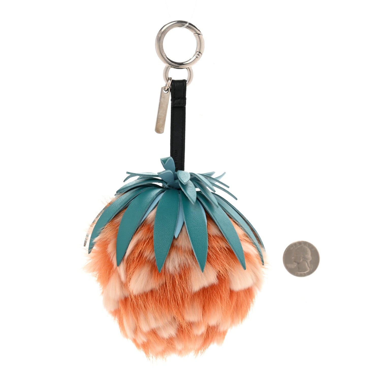 Fendi Fox Rabbit Fur Nappa Pineapple Bag Charm Orange Multicolor 2 of 4