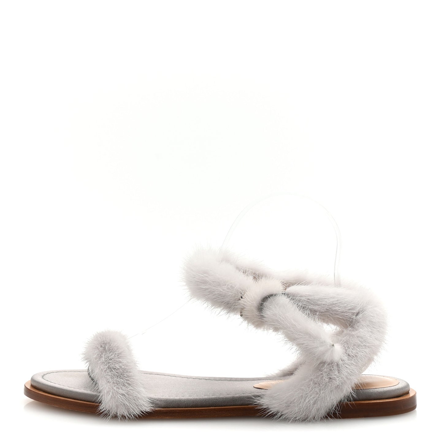 Mink Fur Ankle Wrap Flat Sandals 40.5 Grigio Perla