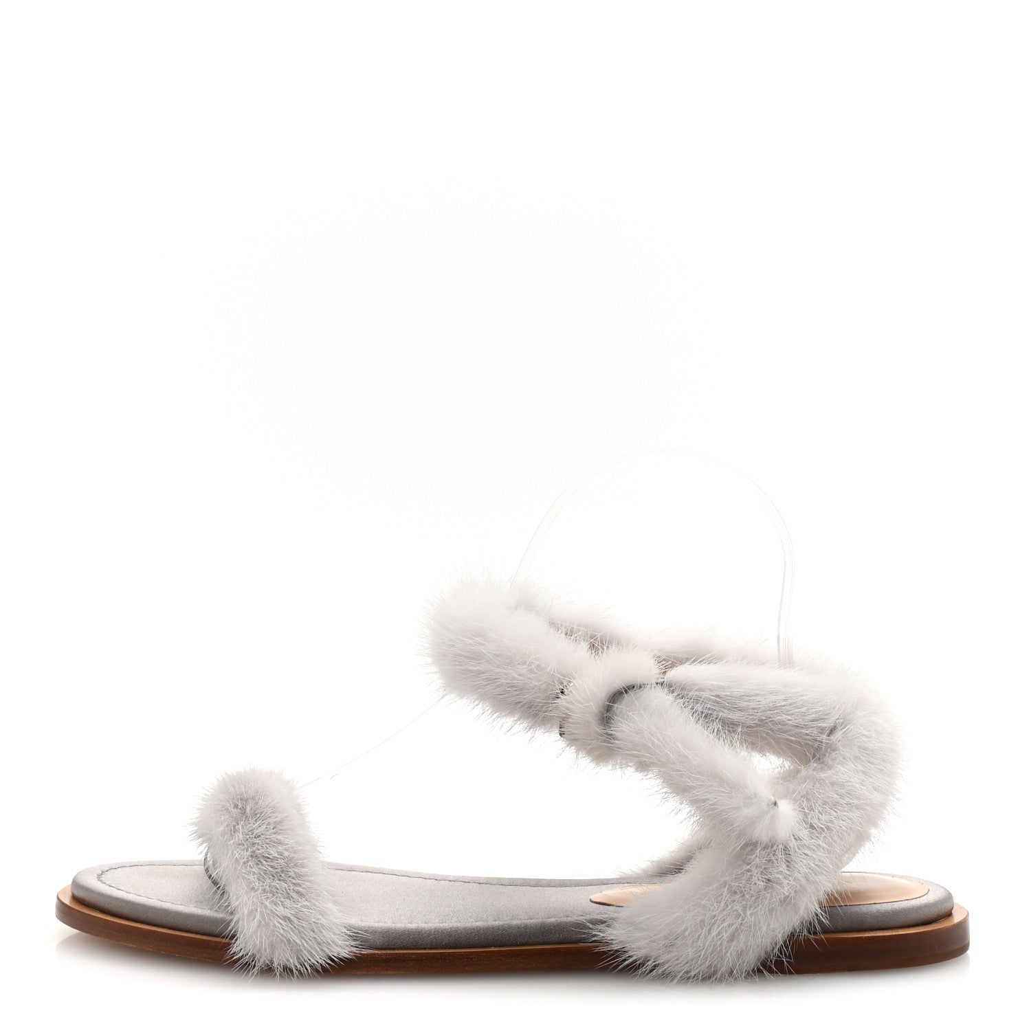 Valentino Garavani Mink Fur Ankle Wrap Flat Sandals 40.5 Grigio Perla 1 of 9