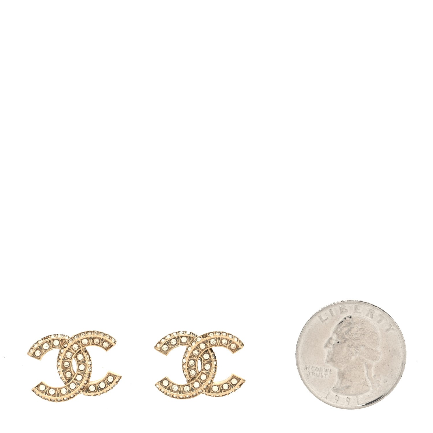 Chanel Crystal Timeless CC Earrings Gold 2 of 4