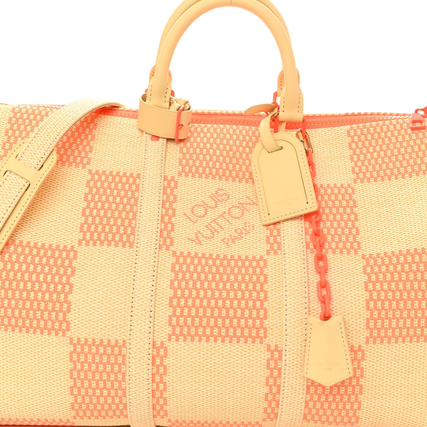Raffia Damier Giant Keepall Bandouliere 50 Natural Orange