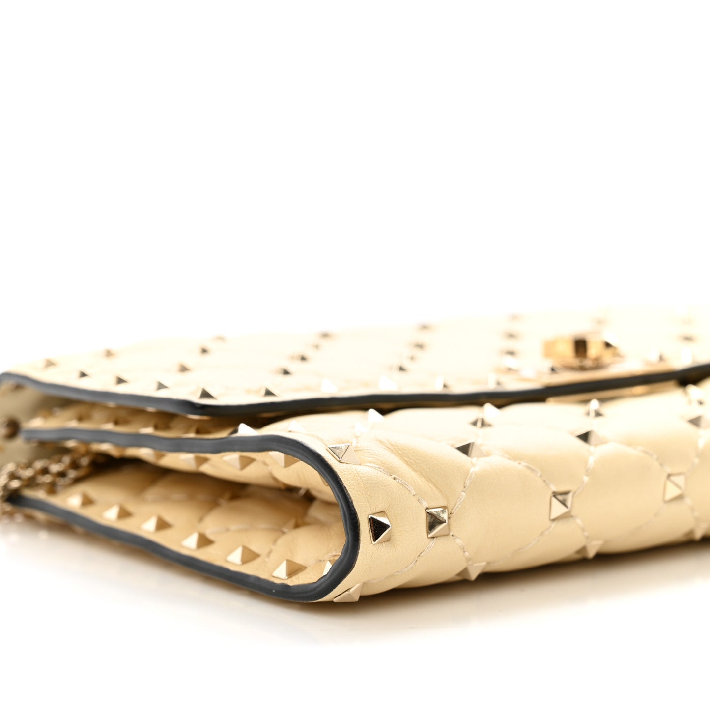 Nappa Rockstud Spike Wallet on Chain Light Ivory