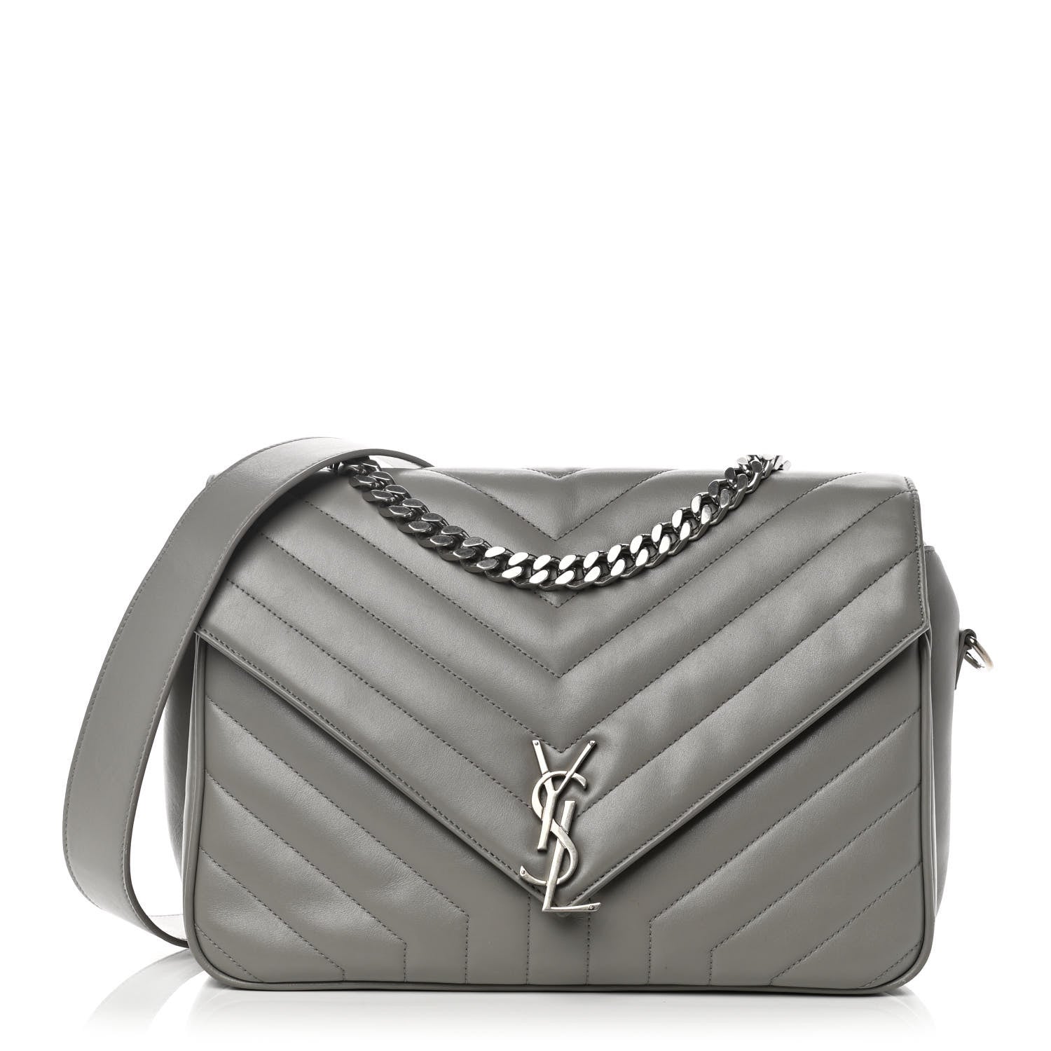 Saint Laurent Calfskin Y Quilted Monogram Loulou Shoulder Bag Pearl Grey 1 of 12