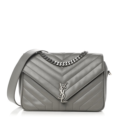 Saint Laurent Calfskin Y Quilted Monogram Loulou Shoulder Bag Pearl Grey 1 of 12