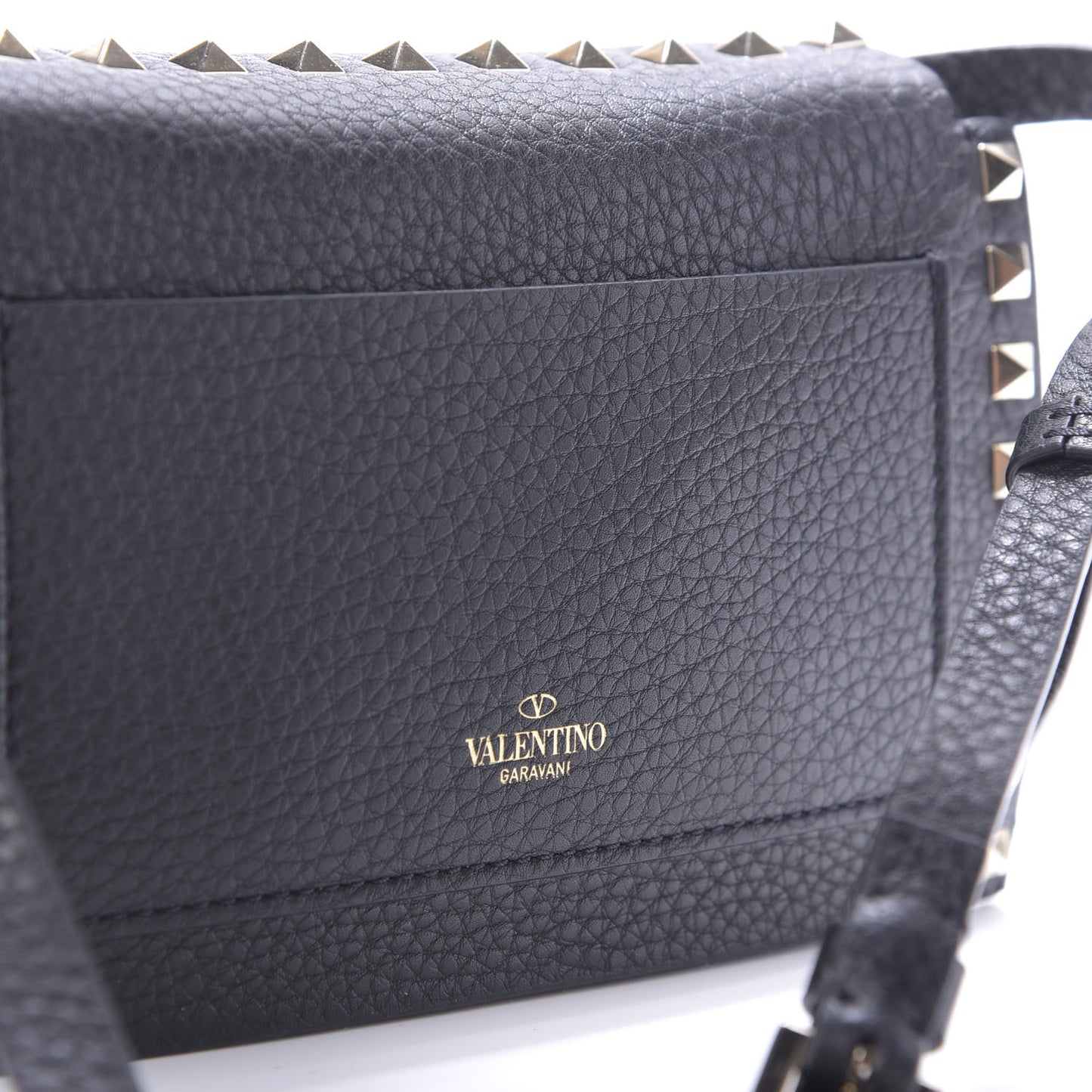 Pebbled Calfskin Small Rockstud Overlay Flap Shoulder Bag Black