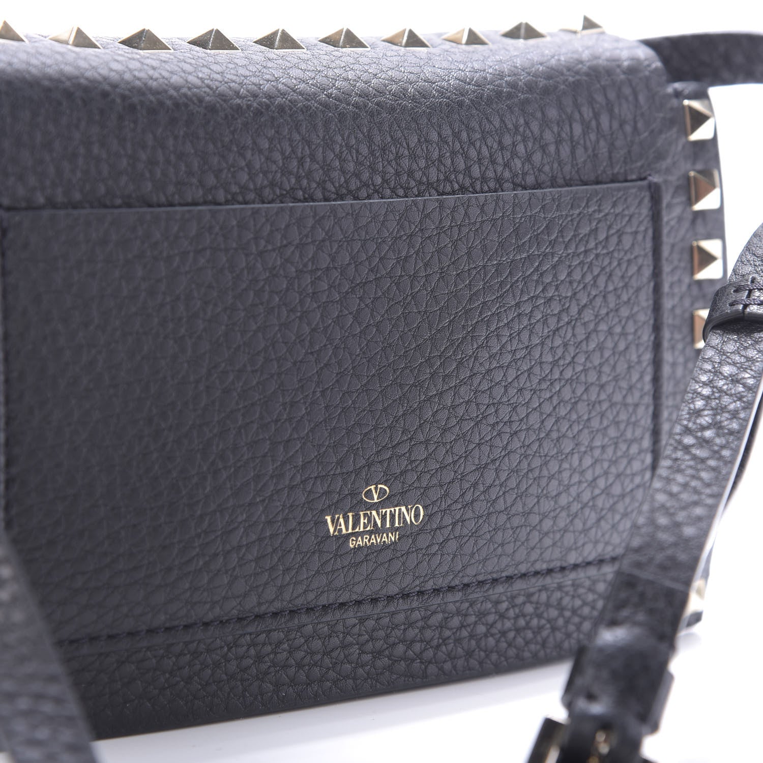 Valentino Garavani Pebbled Calfskin Small Rockstud Overlay Flap Shoulder Bag Black 10 of 11
