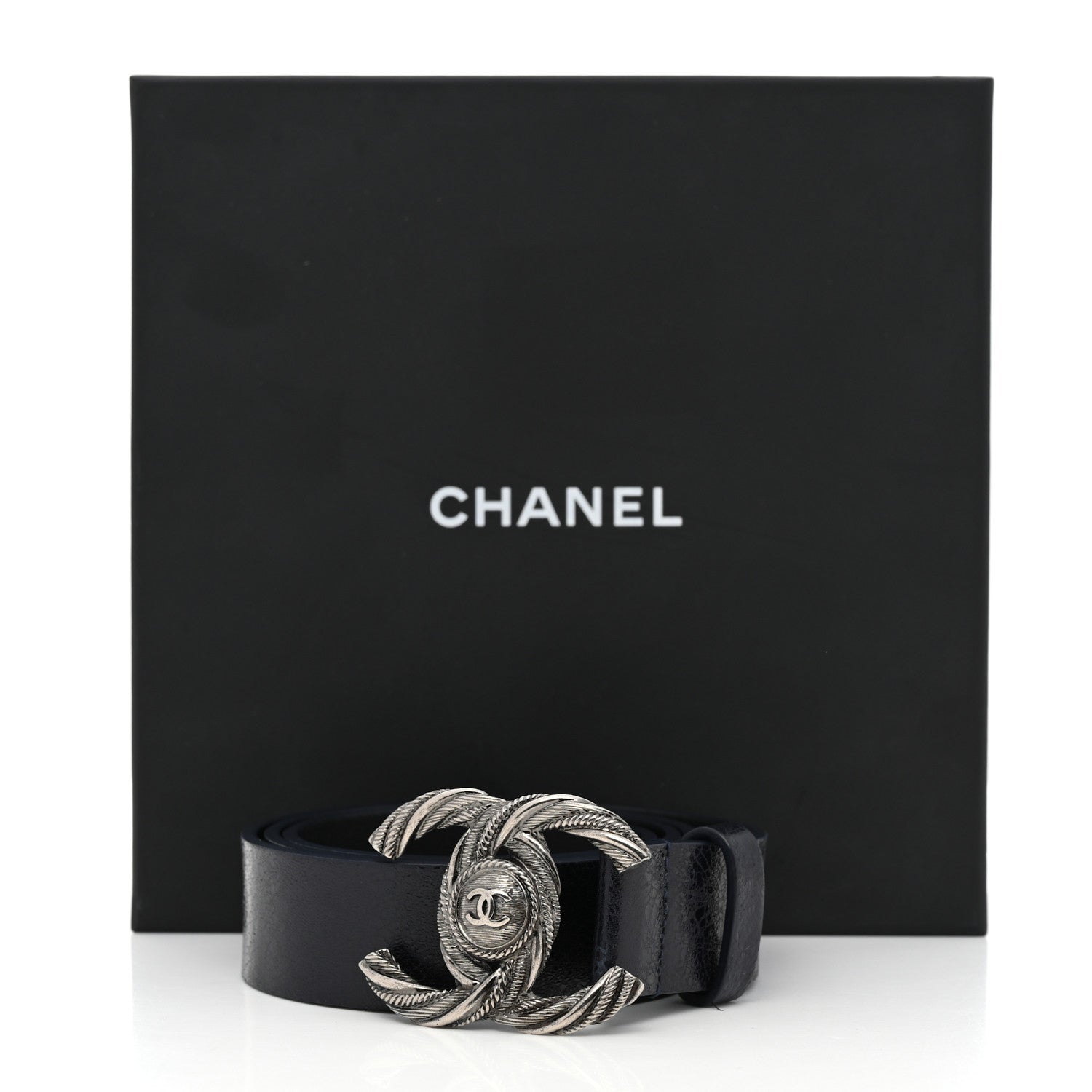 Chanel Glazed Calfskin CC Belt 85 34 Dark Navy 8 of 8