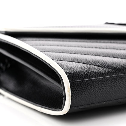 Saint Laurent Grain De Poudre Matelasse Chevron Monogram Chain Wallet Black White 8 of 9