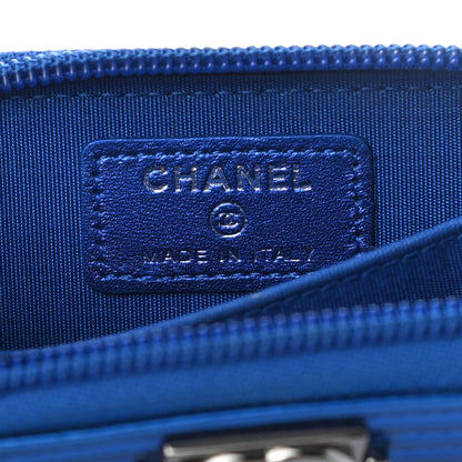 Chanel Metallic Patent Quilted Zip Around Boy Coin Purse Wallet Blue 6 of 7