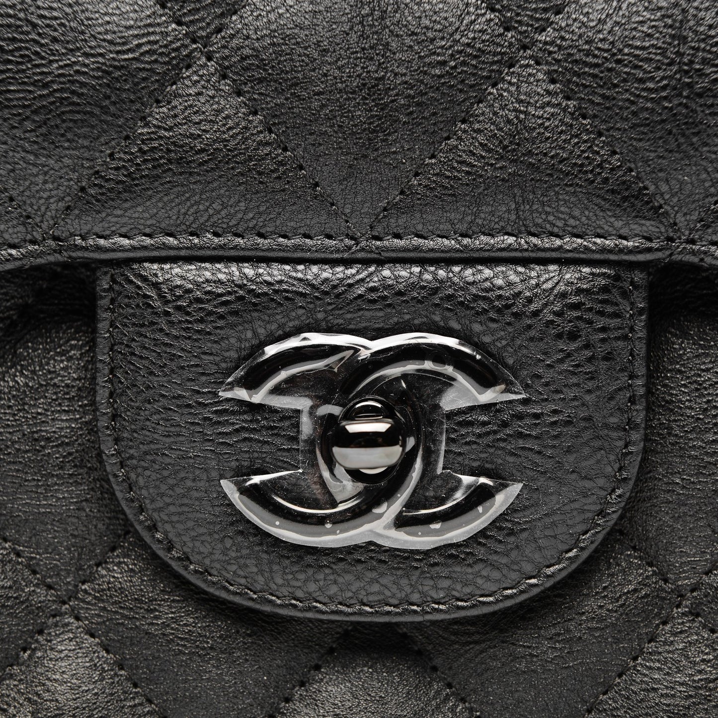 Crumpled Calfskin Quilted Jumbo Double Flap So Black