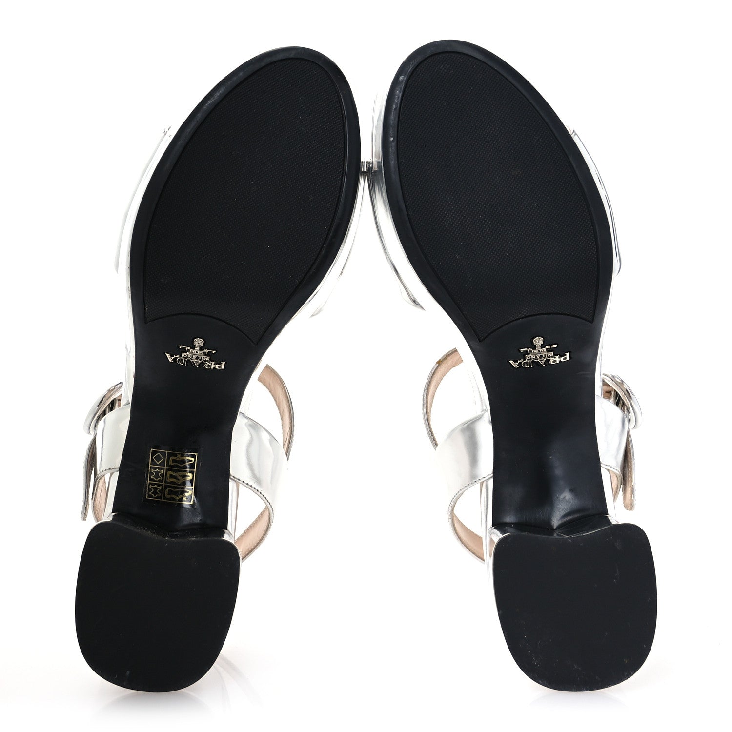 Prada Vitello Metallic Calfskin Platform Sandals 37.5 Argento 6 of 9