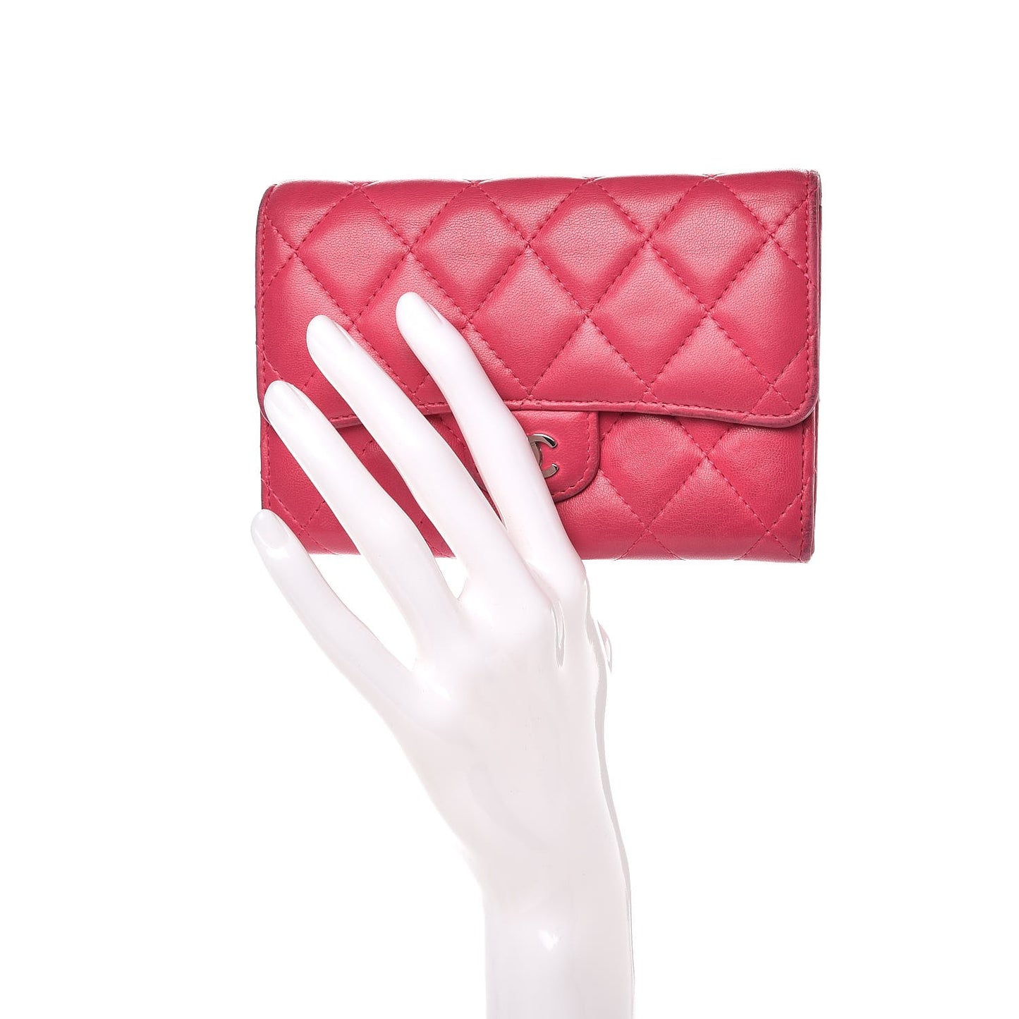 Lambskin Quilted Small Flap Wallet Pink